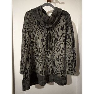 OneWorld Womens M Boho Aztec Western Cowl Sweater Cozy Soft Knit Tribal Print